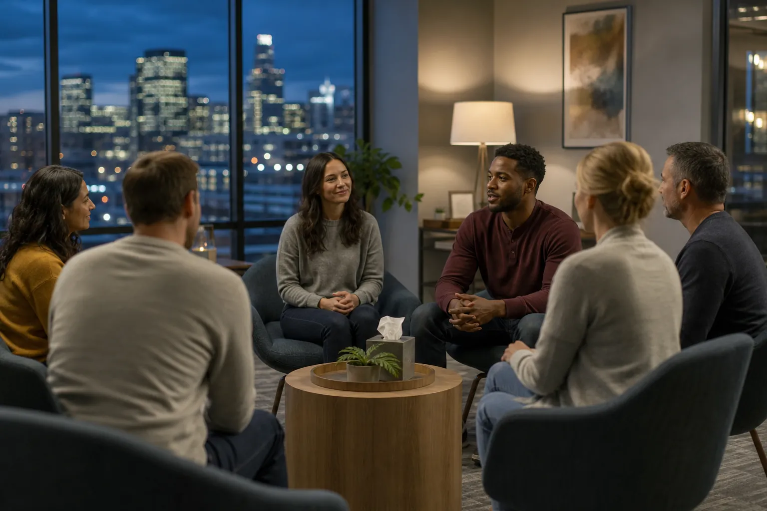 Evening IOP For Working Women In Denver, CO - Adults in an Evening Group Discussion Adults in an Evening Group Discussion; Evening IOP For Working Women In Denver, CO