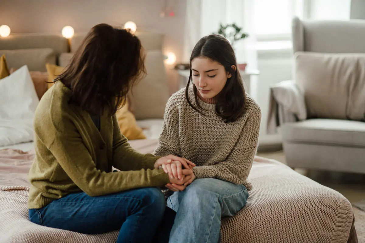 daughter and mother talk about support in alcohol recovery