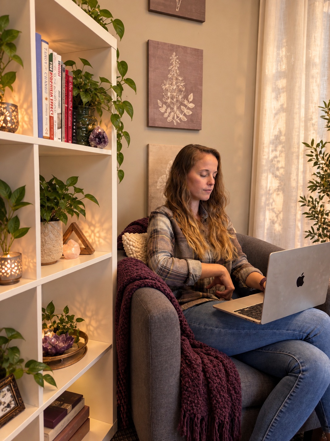 A woman using a laptop in a Women’s Recovery office