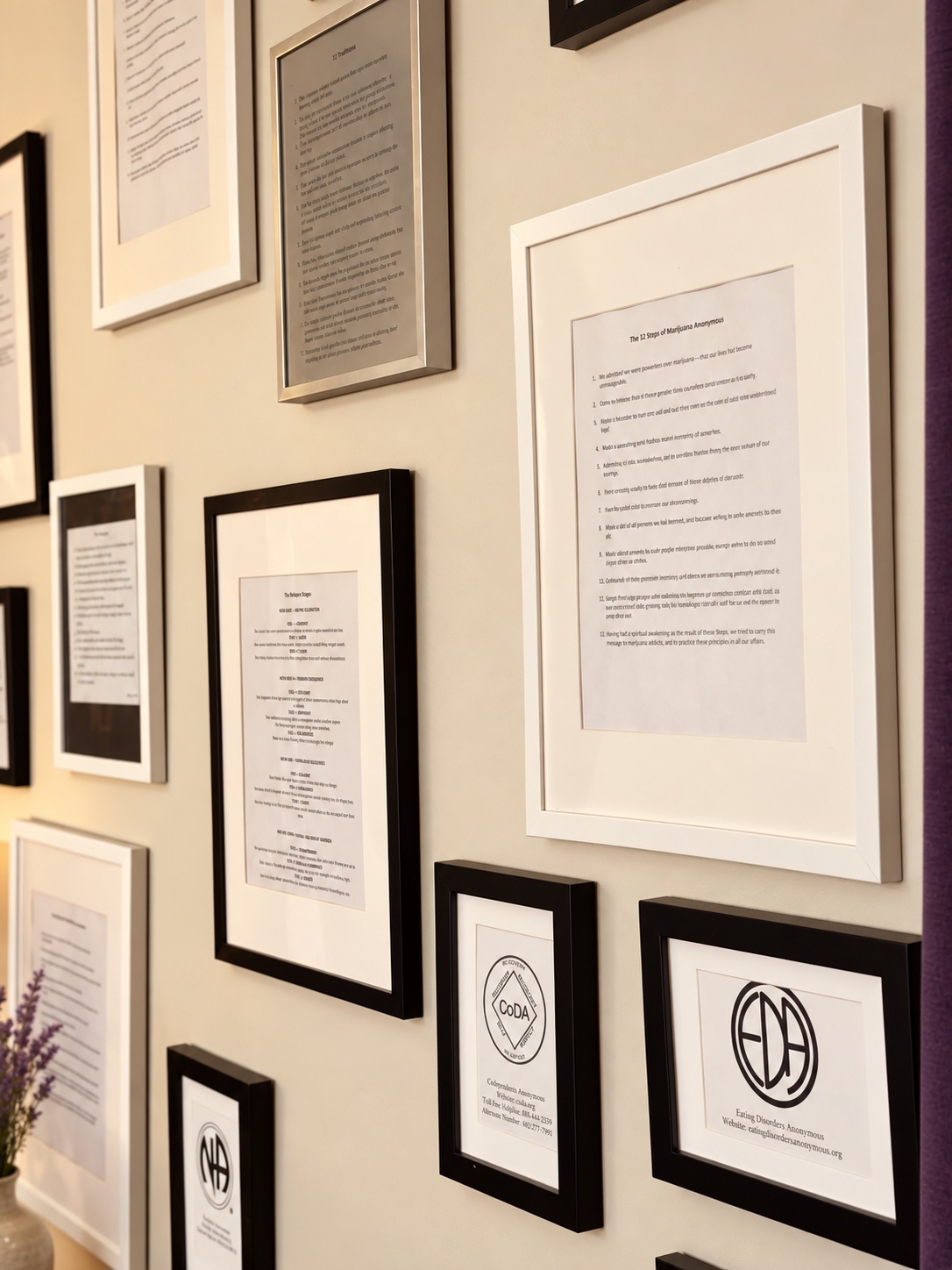 Framed recovery resources and mutual-help logos