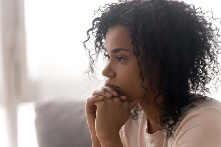 Woman considering depression treatment