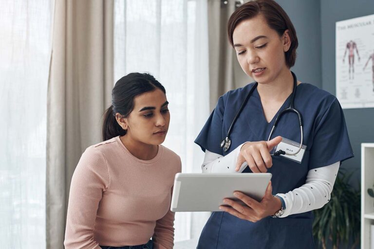 Nurse discussing Rivotril overdose symptoms with her client